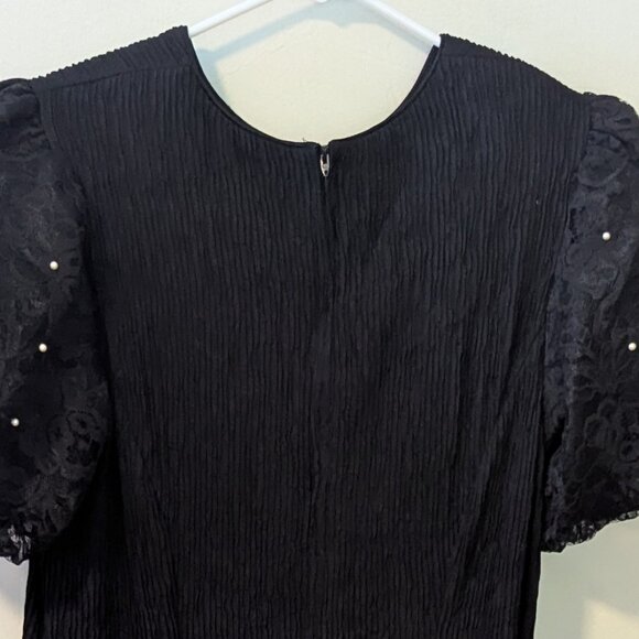 Vintage Lace Pearl Puff Sleeve Leslie Fay Dress Crepe Crinkle 80’s Holiday Party - Picture 9 of 10